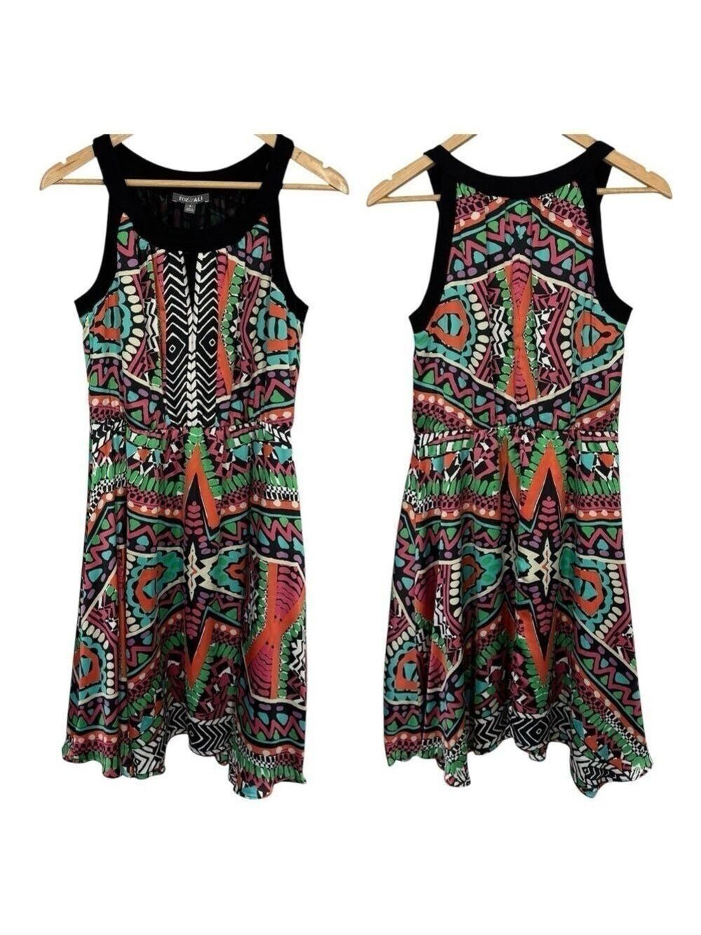 Roz&Ali Funky A-Line Dress Sz 8 Multicolor Halter Party Cocktail Artsy Casual